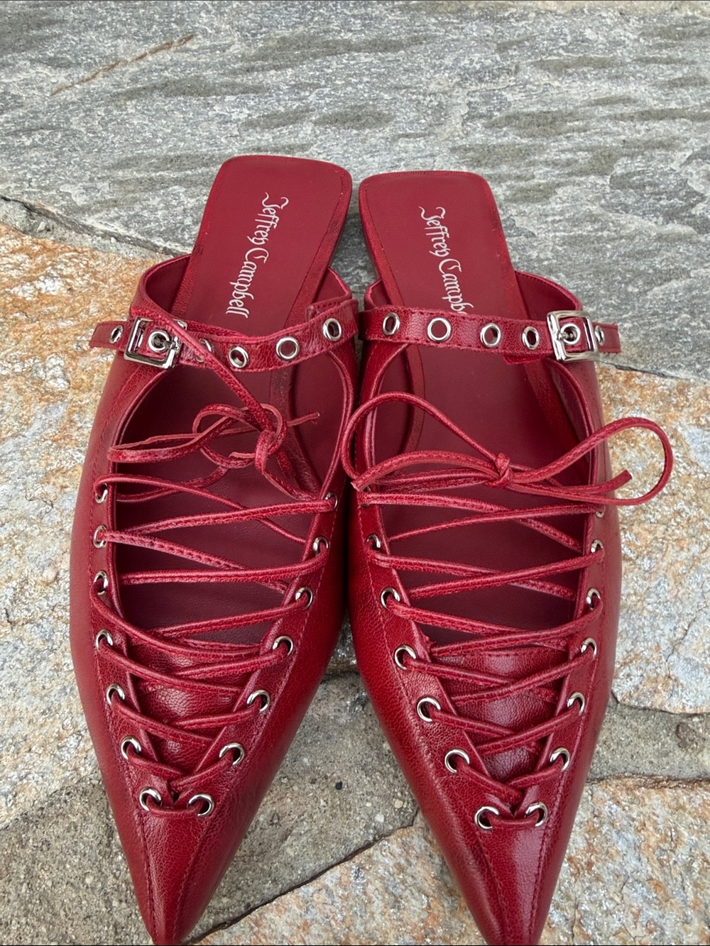 Jeffrey Campbell Burgundy Lace-Up Pointed Mules - Picture 3 of 5